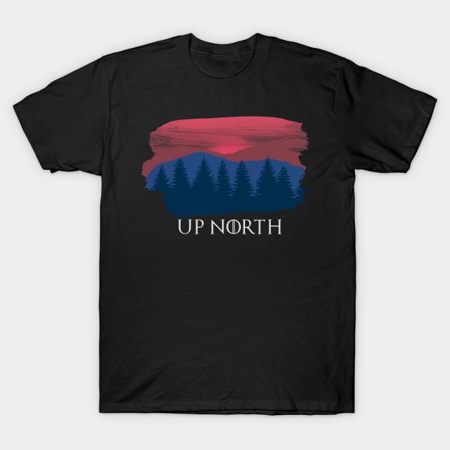 UP NORTH Sunset in Chilly Winter Mountains with Pine trees T-Shirt by mangobanana